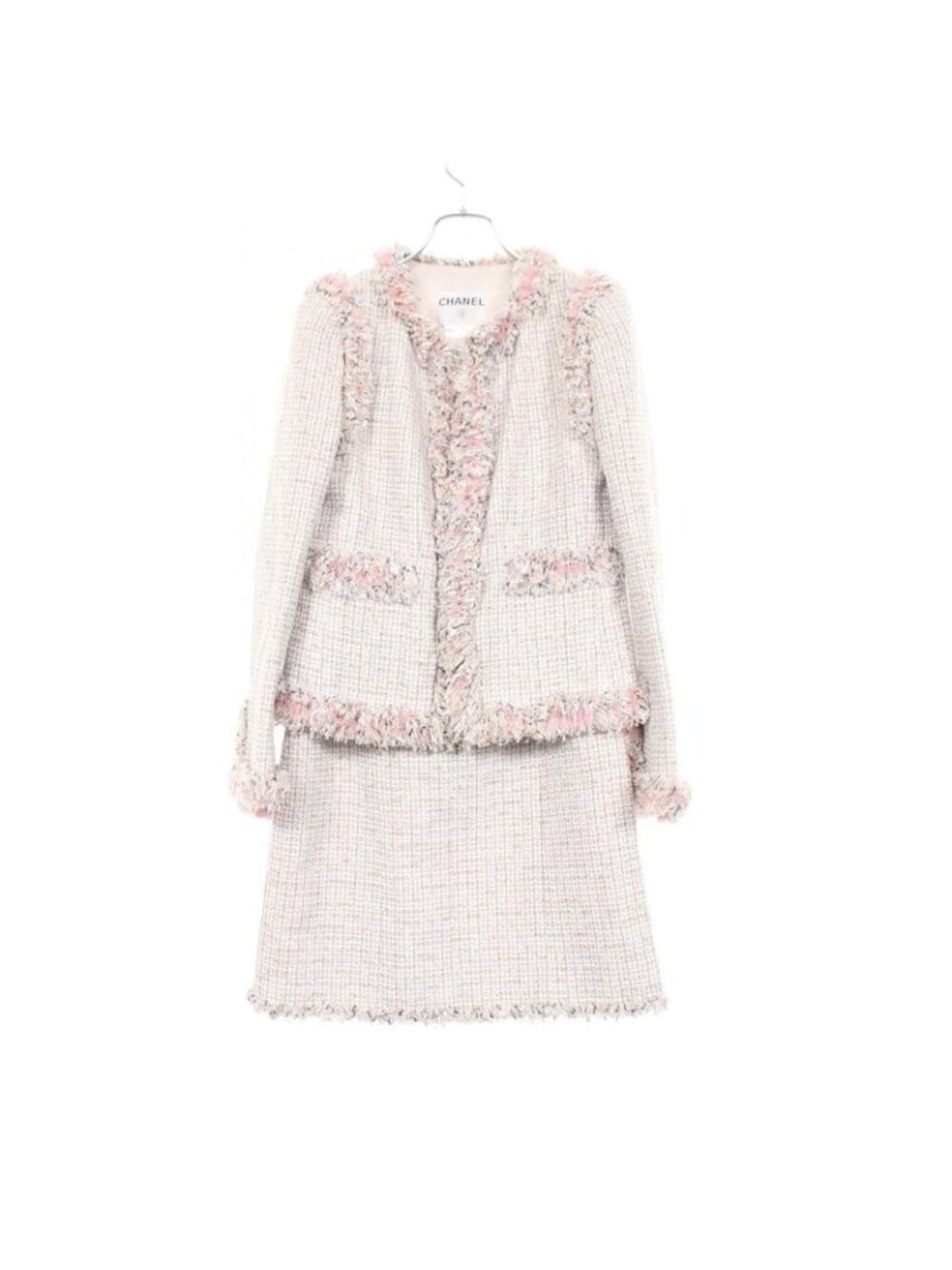 Chanel Suit CC Logo Button Tweed Jacket Cotton